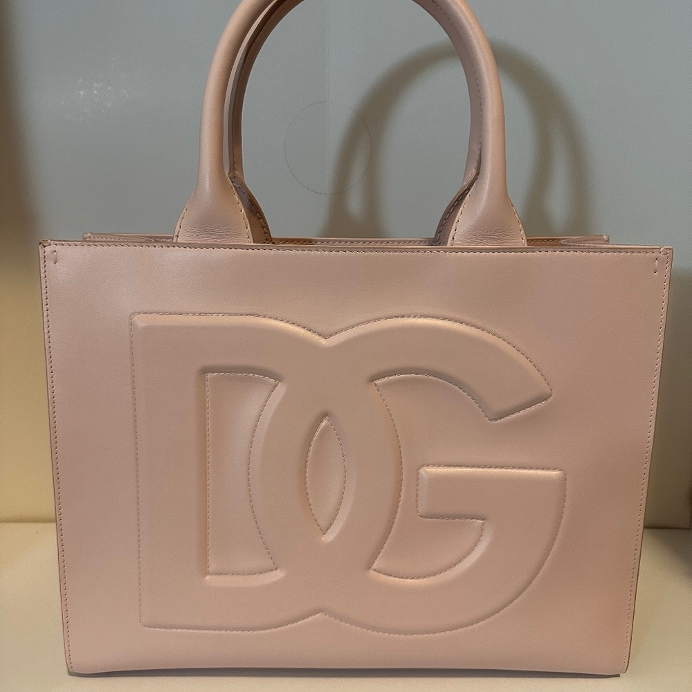 Dolce & Gabbana Small Calfskin Leather DG Logo Daily Shopper Tote